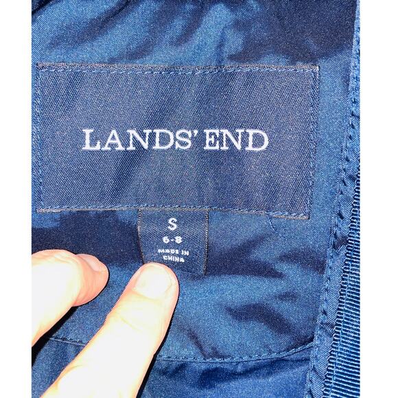 Lands' End Long Down Puffer Coat - Size S (6-8) - Vibrant Blue w/ Faux Fur Hood - Picture 8 of 12